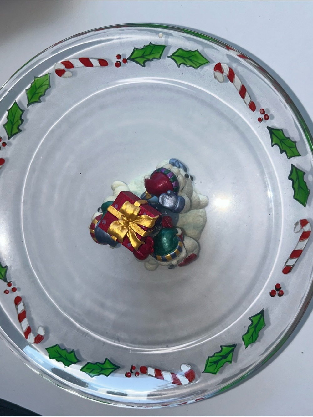 Holiday Snowman Glass Serving Bowl with Candy Cane Trim - Picture 3 of 5